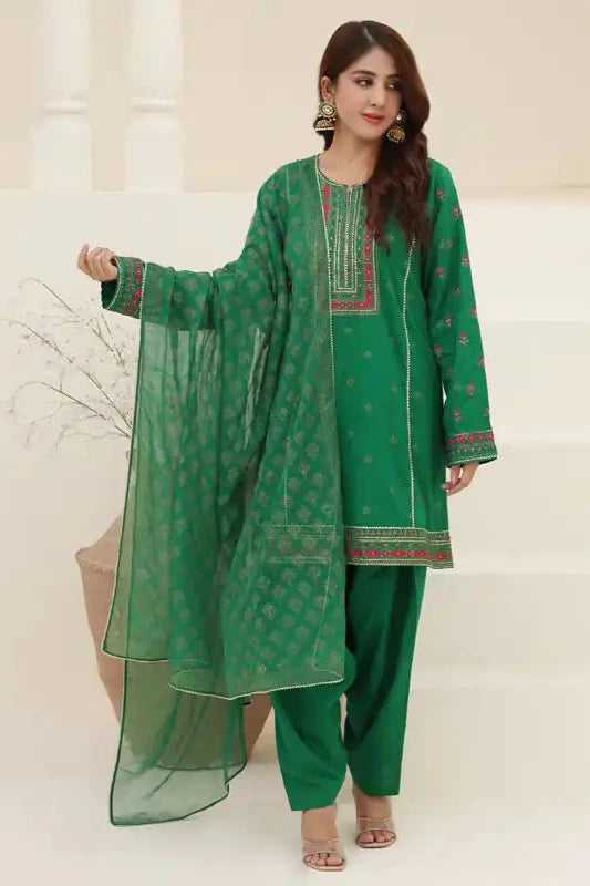 Green Lawn Embroidered Suit - 3PC |