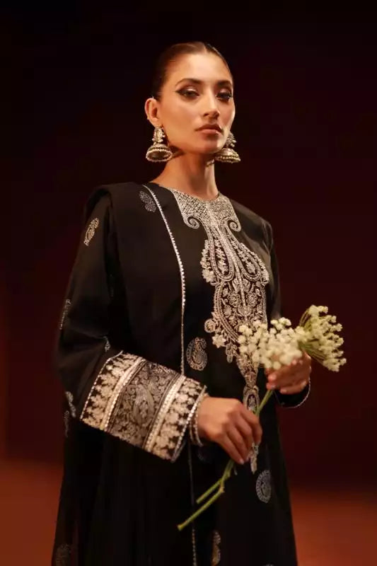 Black Lawn Embroidered Suit - 3PC