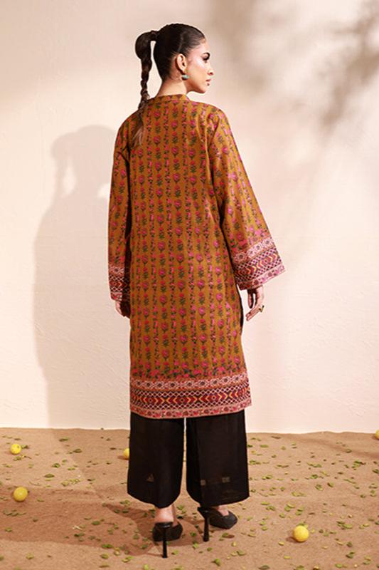 Dijon Mustard Lawn Printed Kurti - 1PC