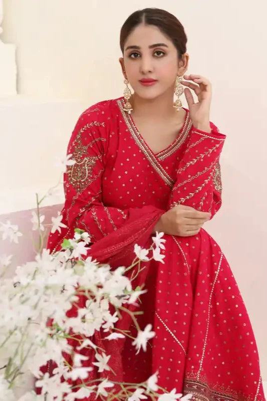 Hot Pink Lawn Embroidered Suit - 3PC