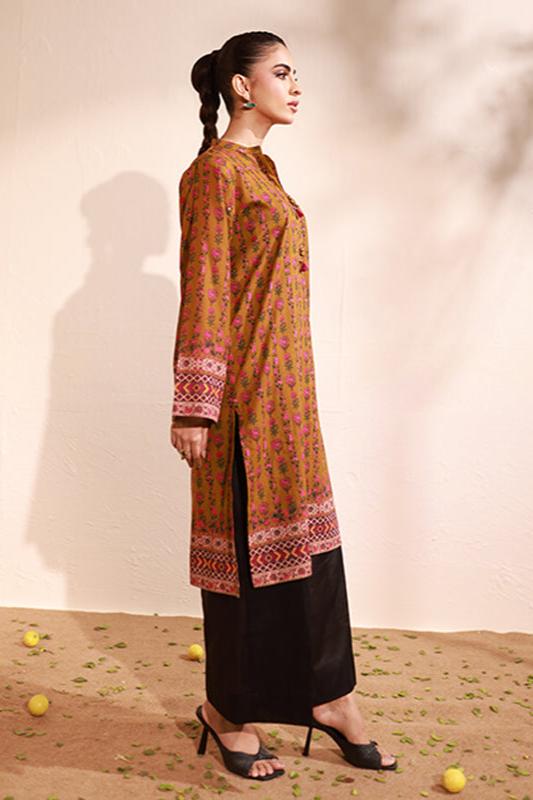 Dijon Mustard Lawn Printed Kurti - 1PC