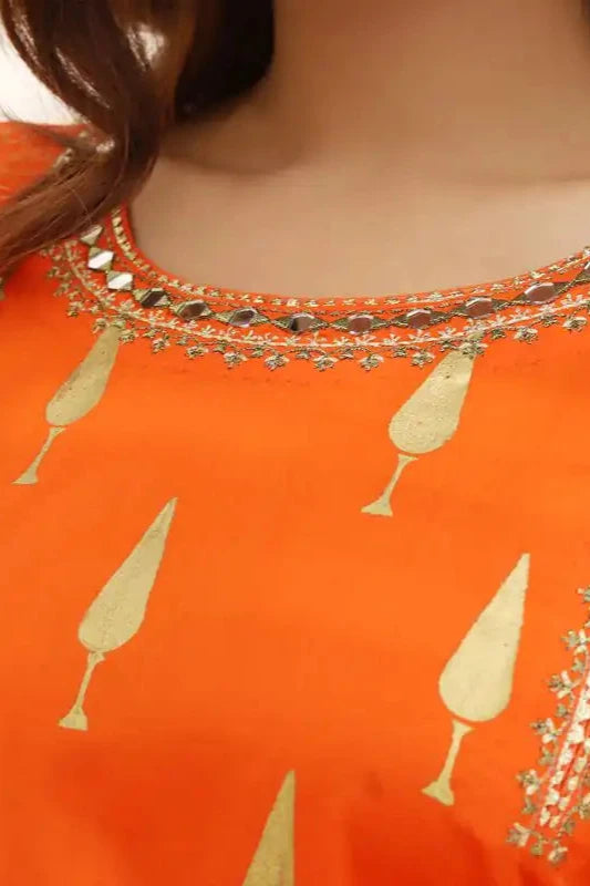 Orange Lawn Embroidered Suit - 3PC