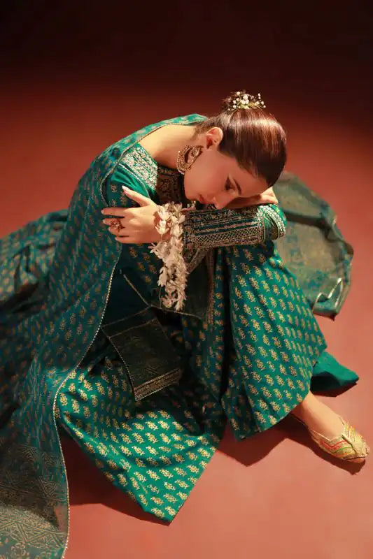 Teal Lawn Embroidered Suit - 3PC
