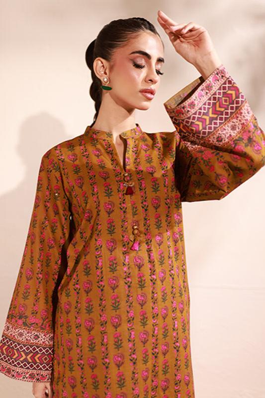 Dijon Mustard Lawn Printed Kurti - 1PC