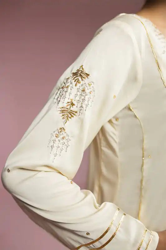 Off White Silk Embroidered Suit - 3PC