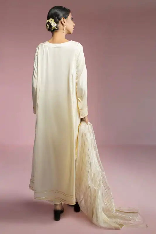 Off White Silk Embroidered Suit - 3PC