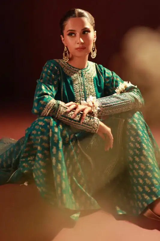 Teal Lawn Embroidered Suit - 3PC