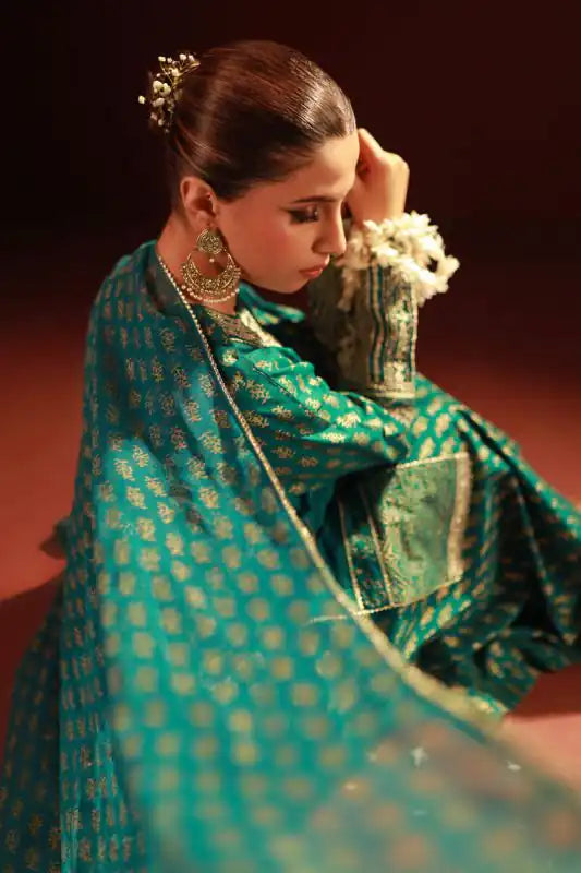 Teal Lawn Embroidered Suit - 3PC