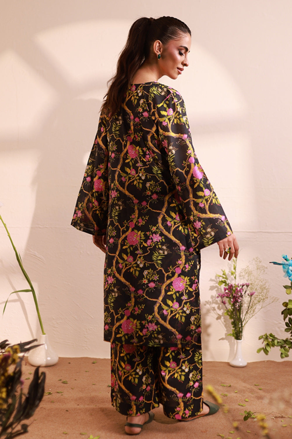 Black Lawn Printed Suit - 2PC