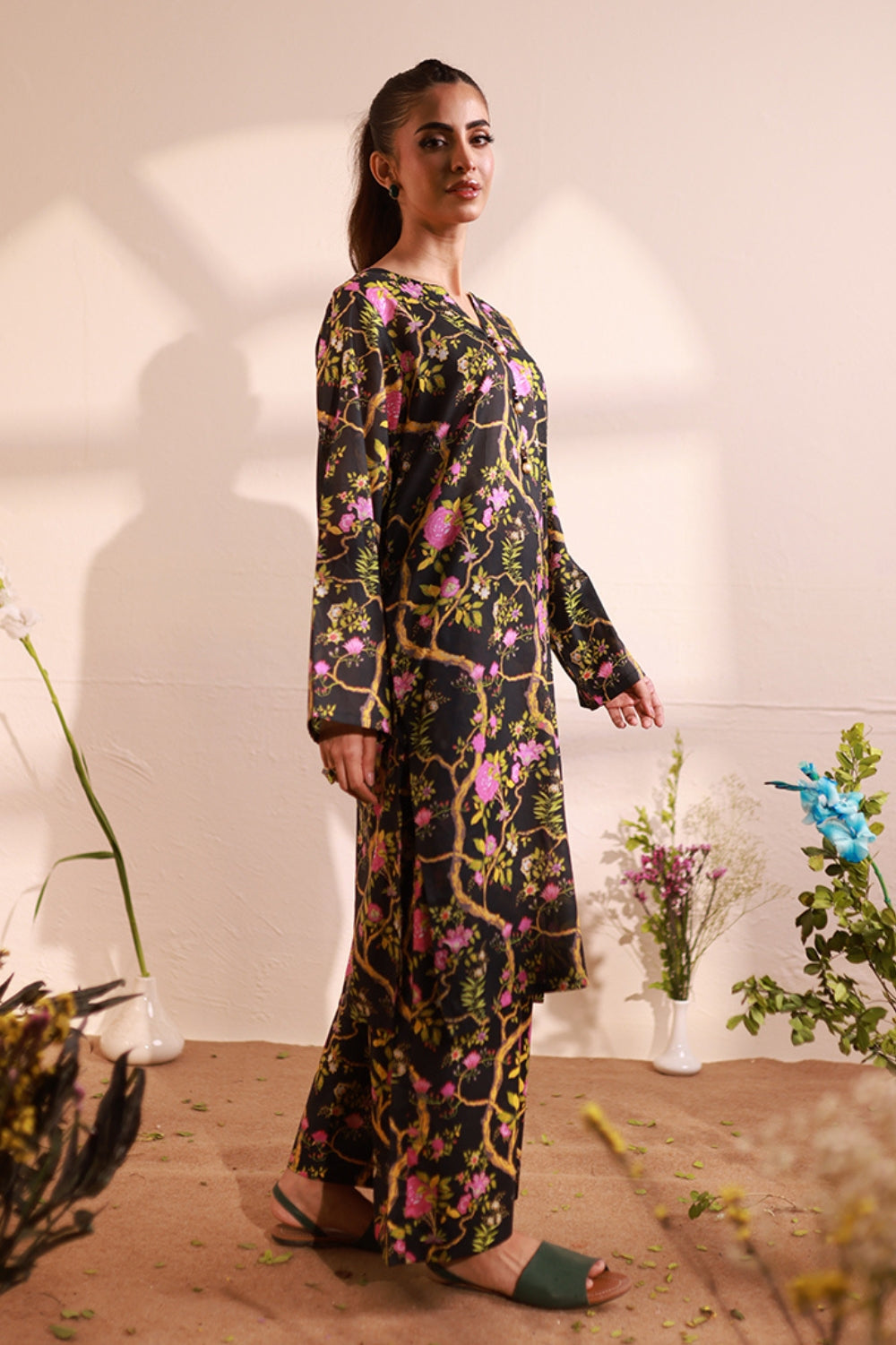 Black Lawn Printed Suit - 2PC