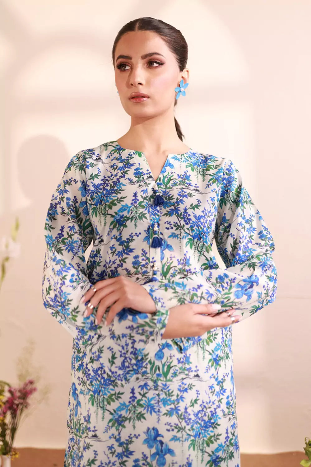Ivory Lawn Printed Suit - 2PC