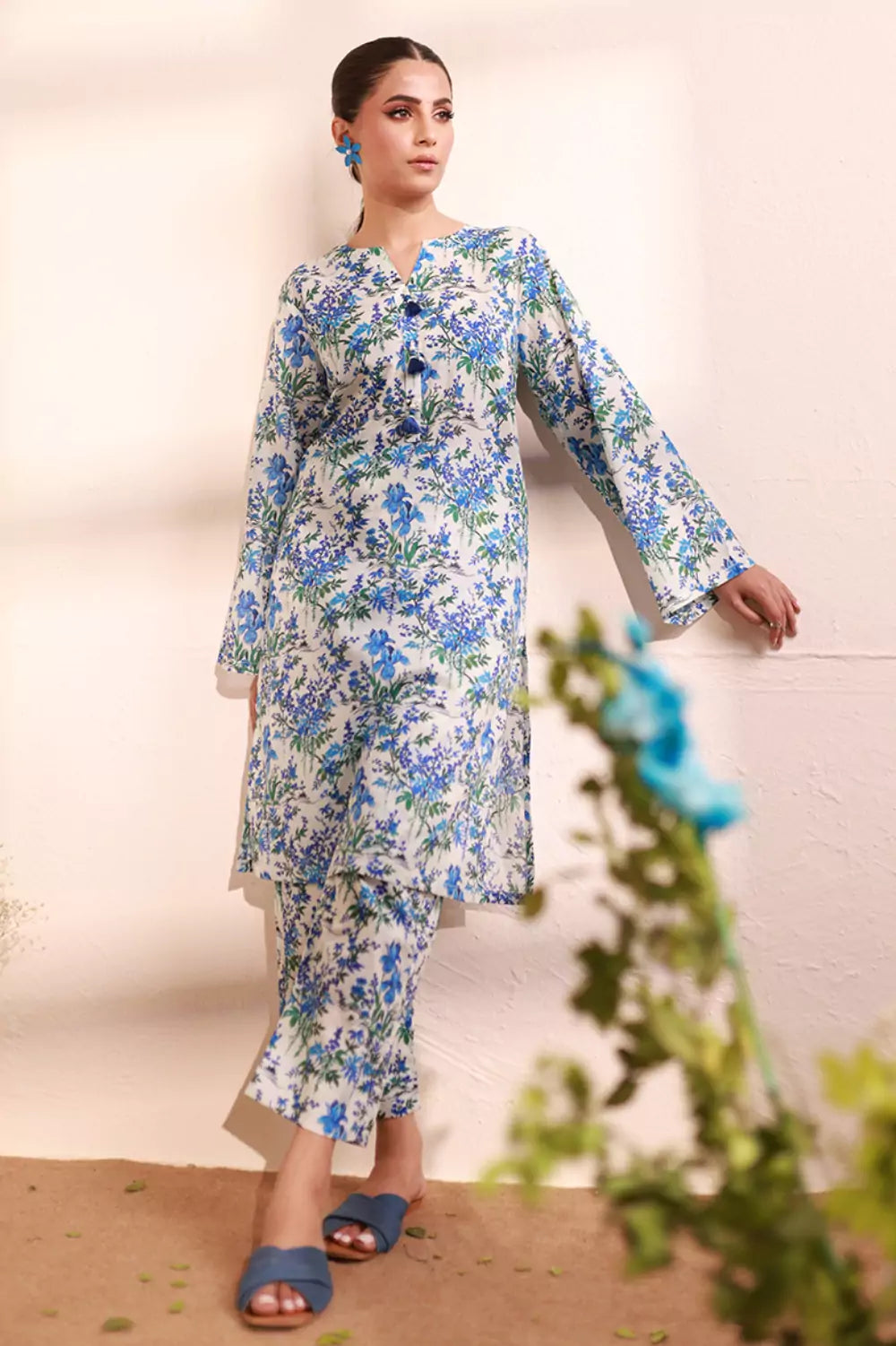 Ivory Lawn Printed Suit - 2PC