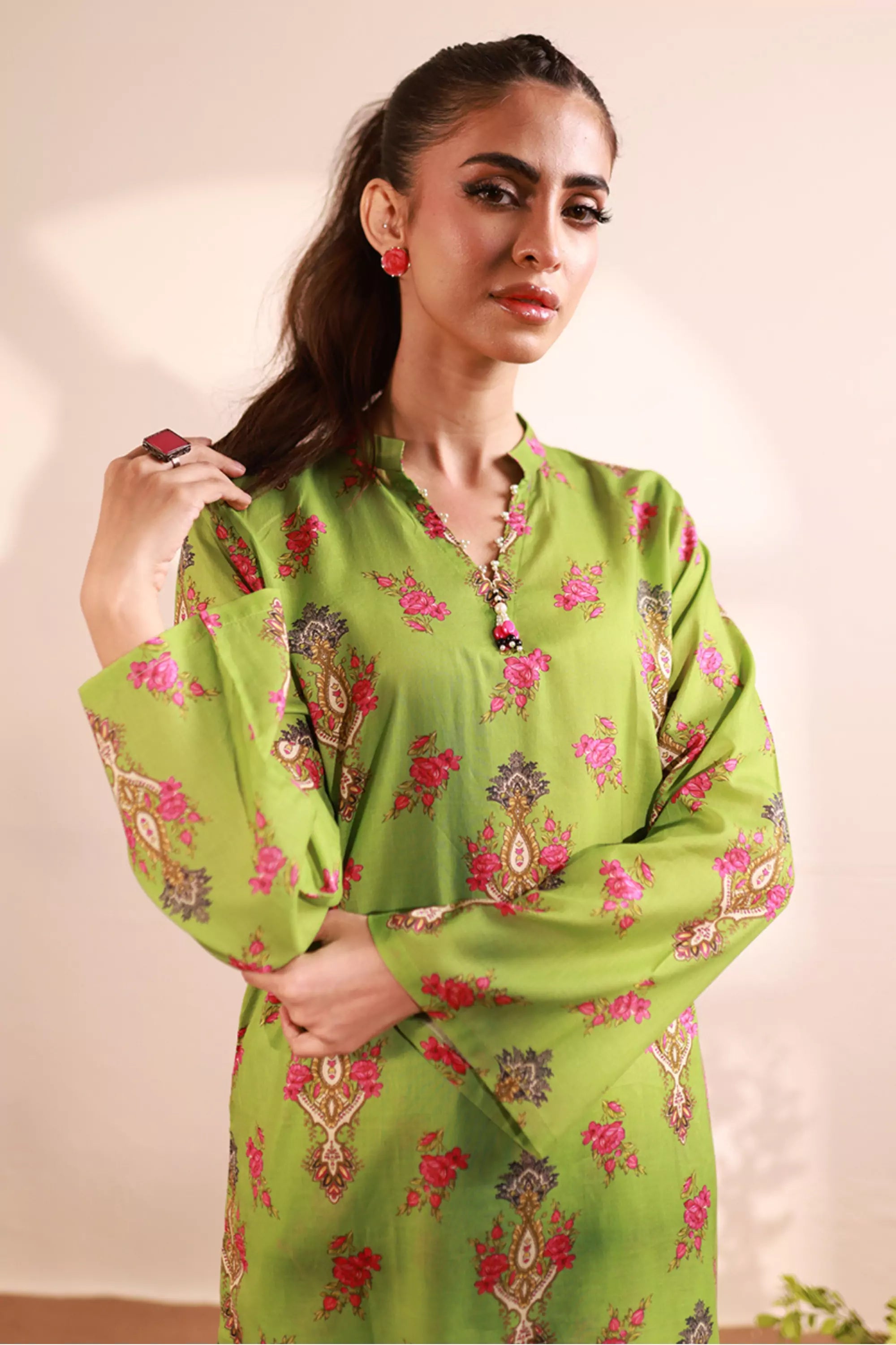 Pear Lawn Printed Suit - 2PC