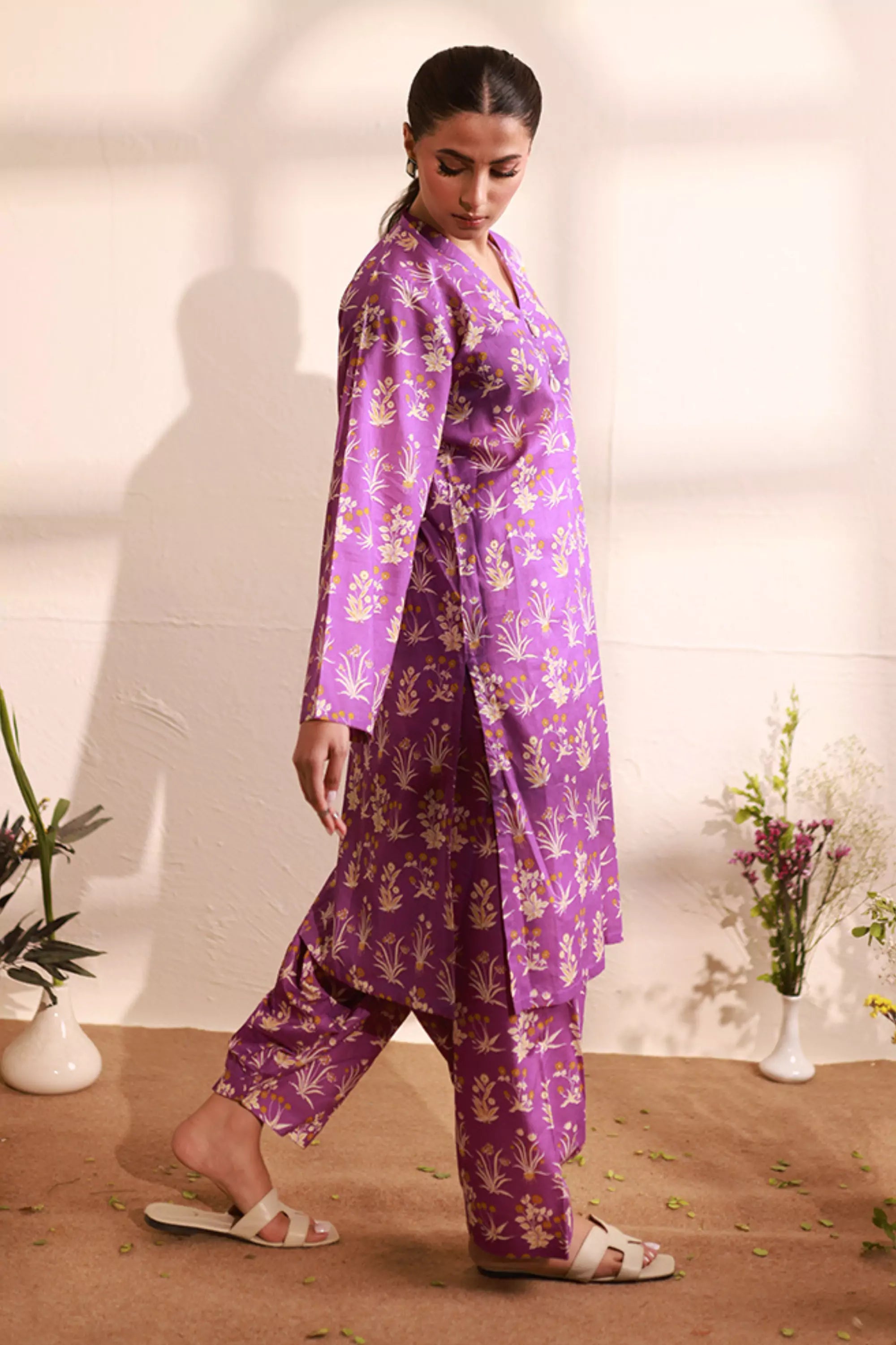 Violet Lawn Printed Suit - 2PC