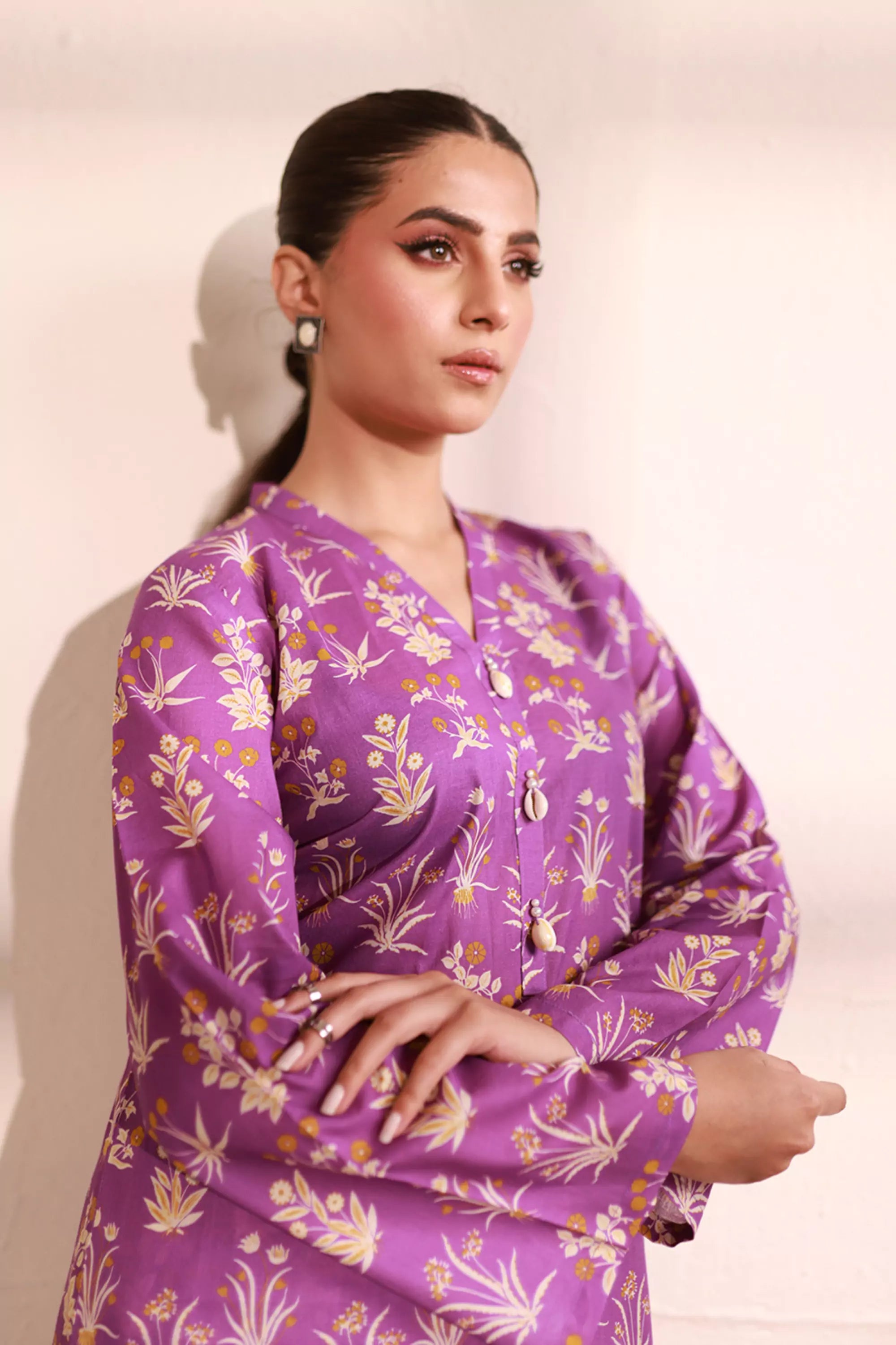Violet Lawn Printed Suit - 2PC