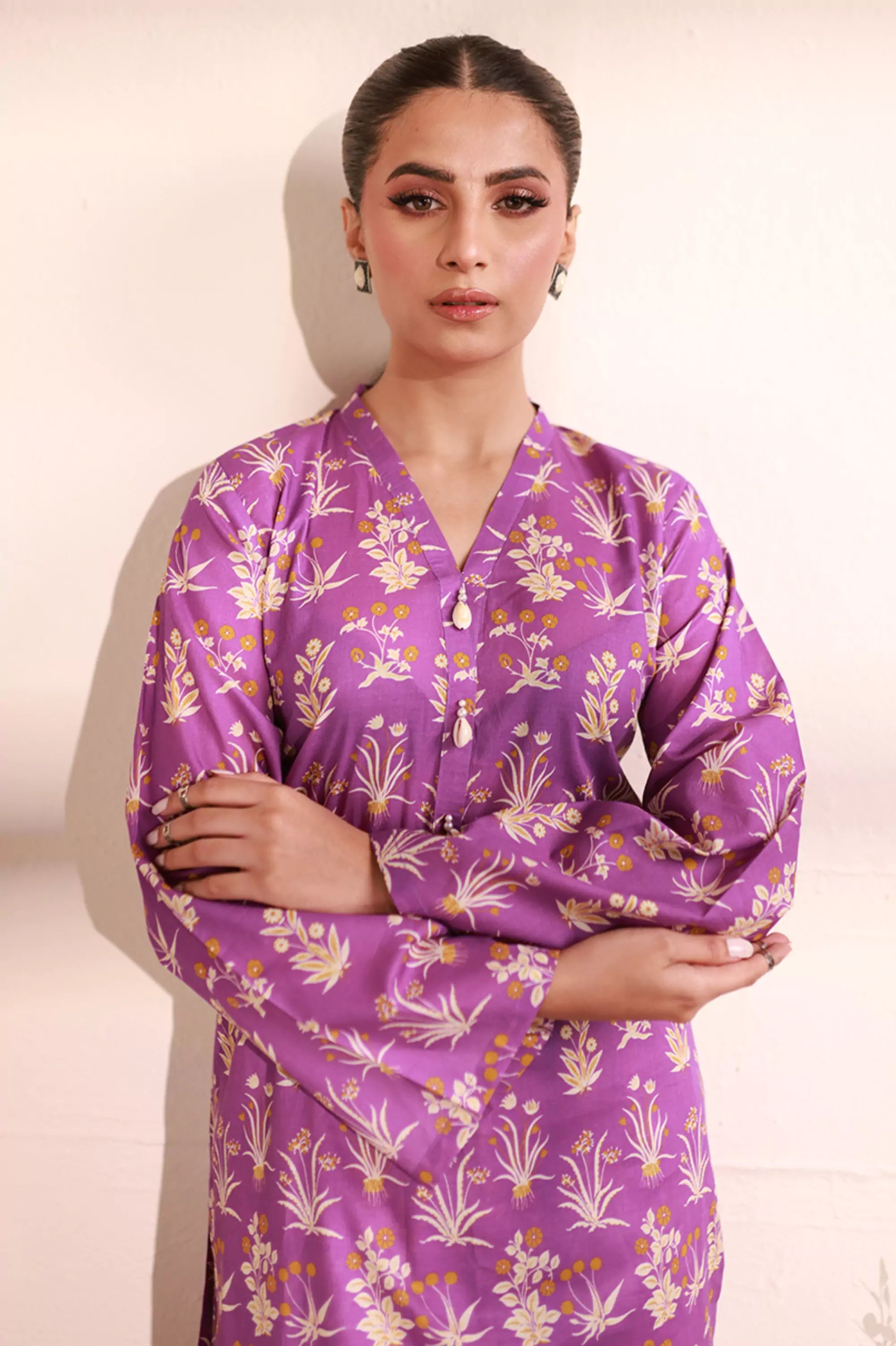 Violet Lawn Printed Suit - 2PC