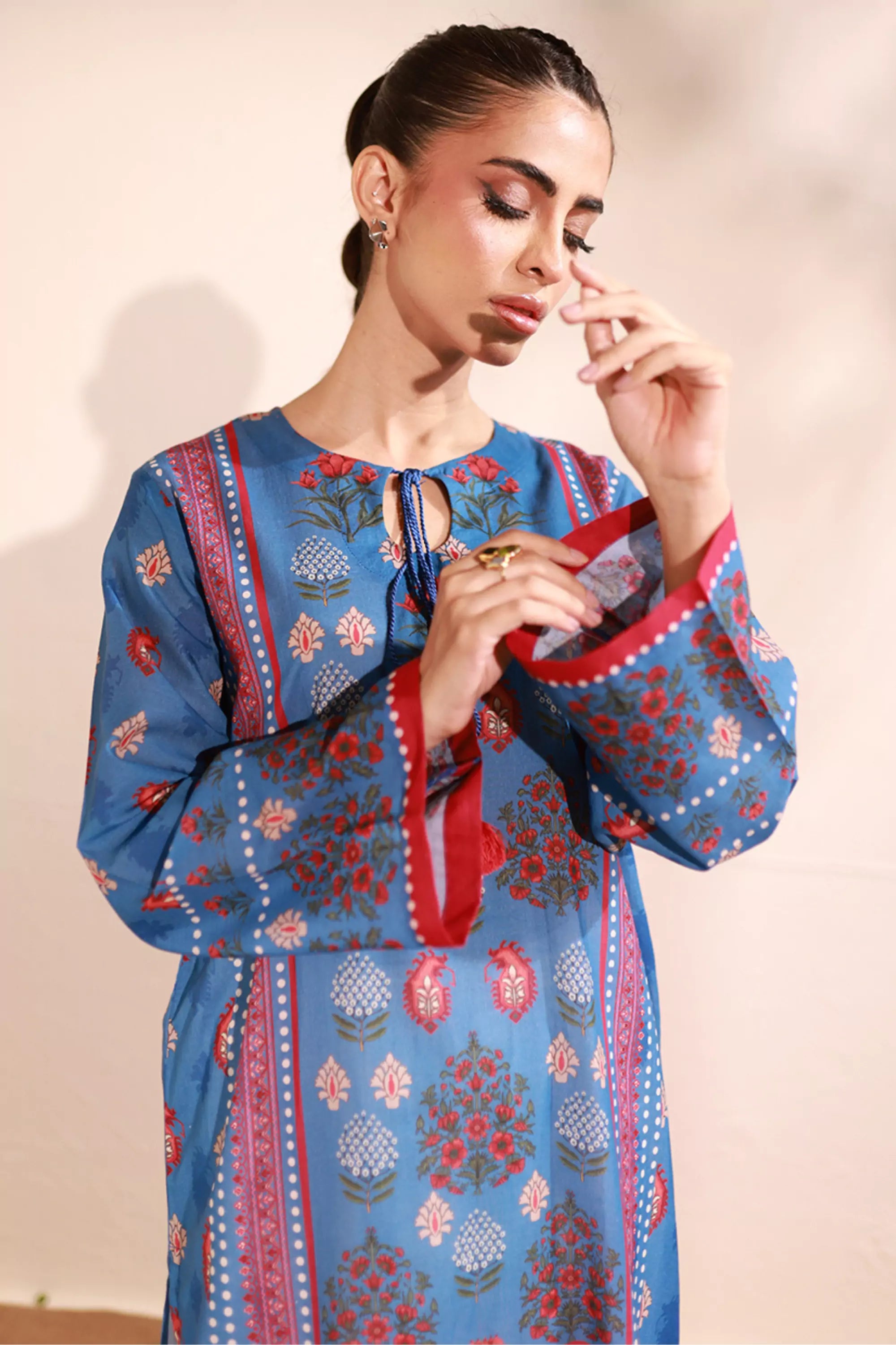 True Blue Lawn Printed Kurti - 1PC
