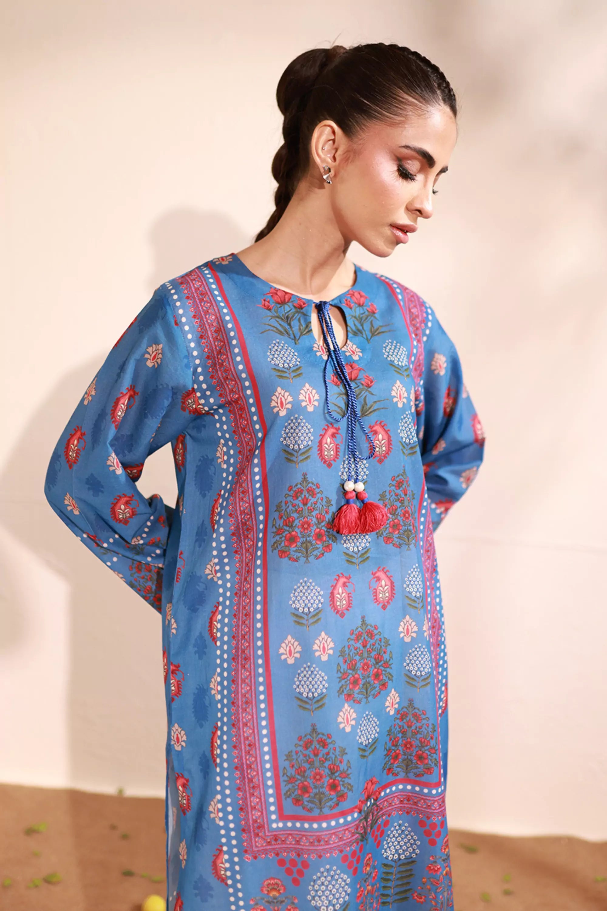 True Blue Lawn Printed Kurti - 1PC