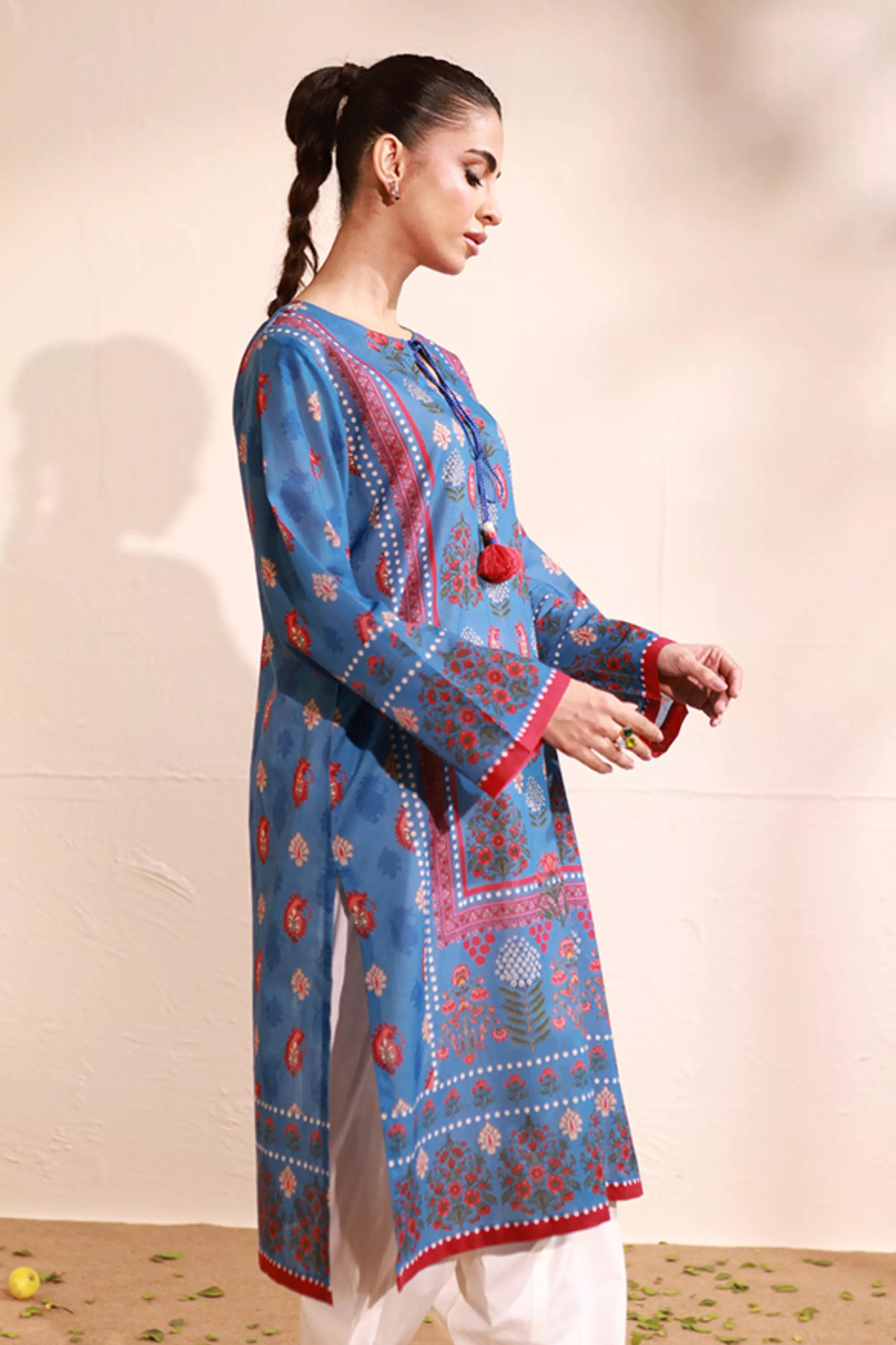 True Blue Lawn Printed Kurti - 1PC