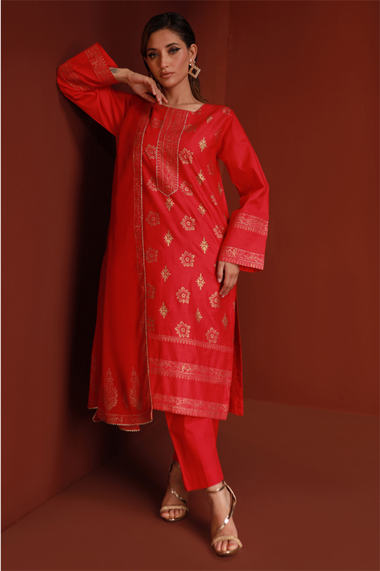 Hot Pink Lawn Printed Shirt and Dupatta - 2PC