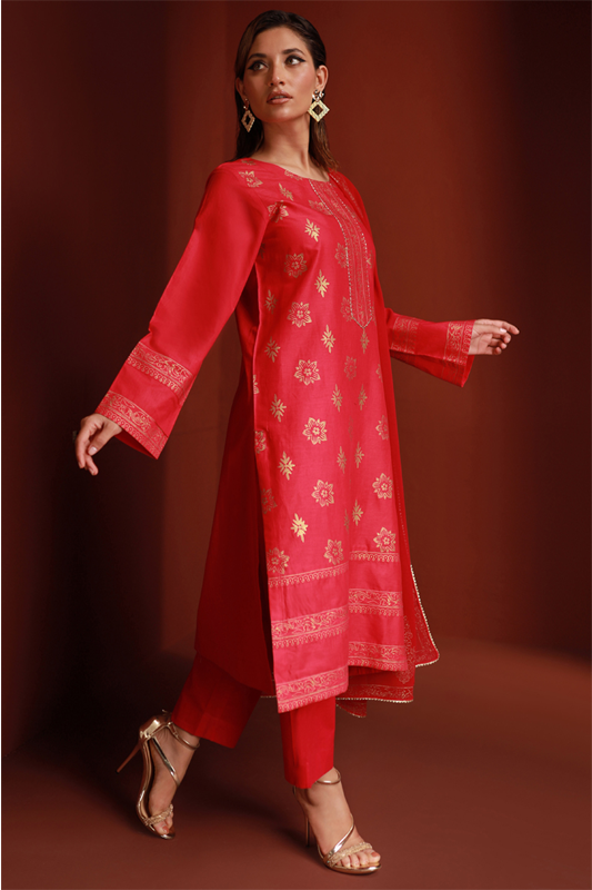 Hot Pink Lawn Printed Shirt and Dupatta - 2PC