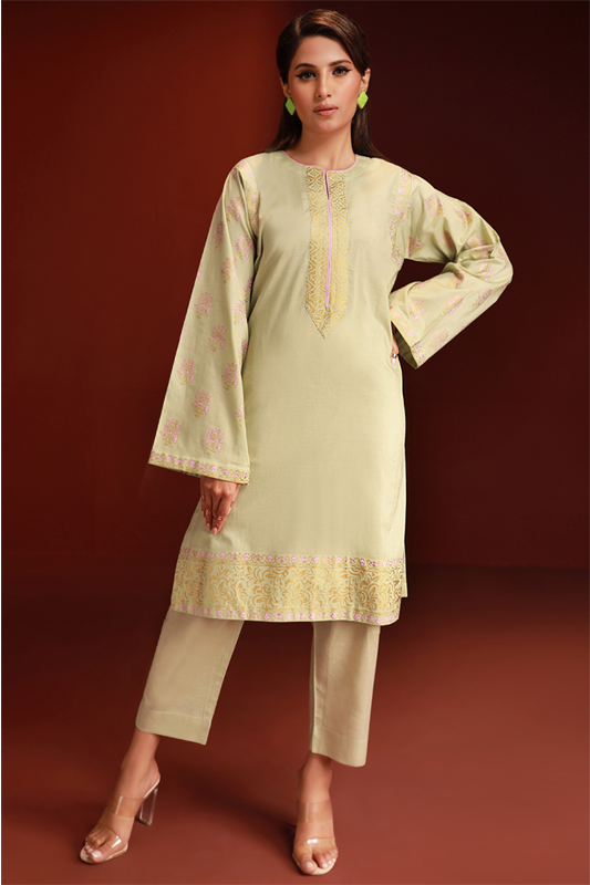 Mint Green Lawn Printed Kurti - 1PC