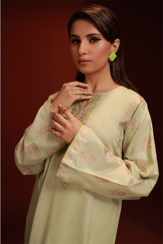 Mint Green Lawn Printed Kurti - 1PC