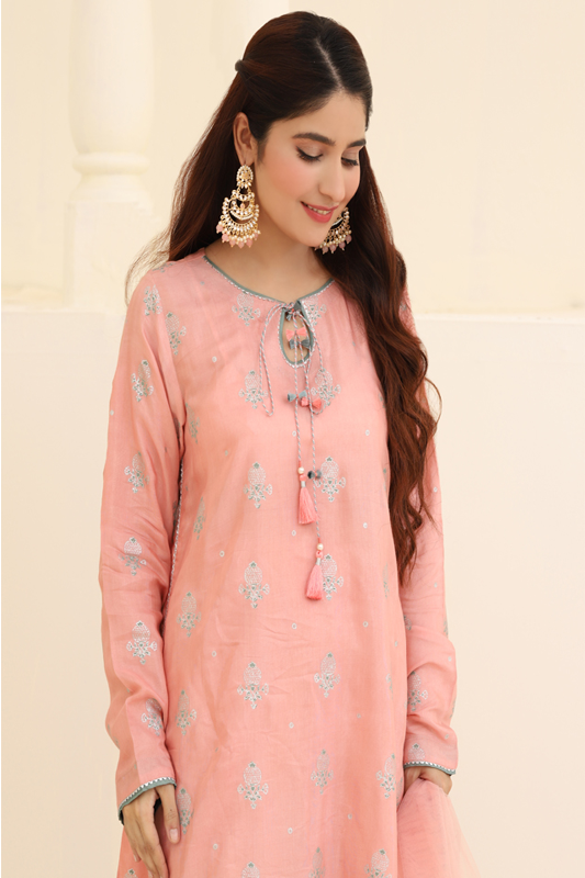 Pink Cotton Silk Printed Suit - 3PC