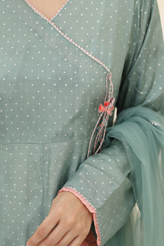 Tale Blue Cotton Silk Printed Suit - 3PC