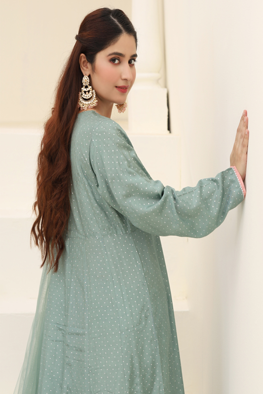 Tale Blue Cotton Silk Printed Suit - 3PC