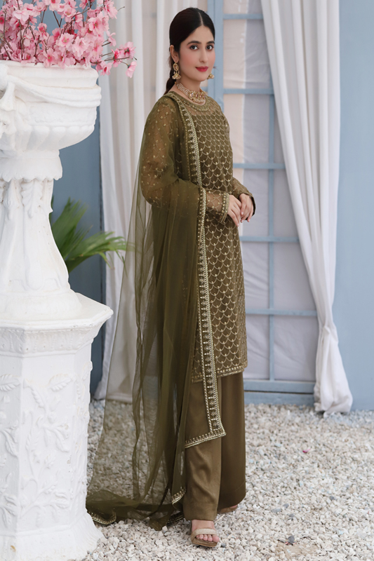 Henna Organza Embroidered Suit - 3PC