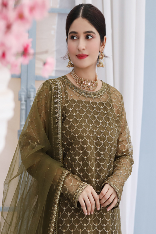 Henna Organza Embroidered Suit - 3PC