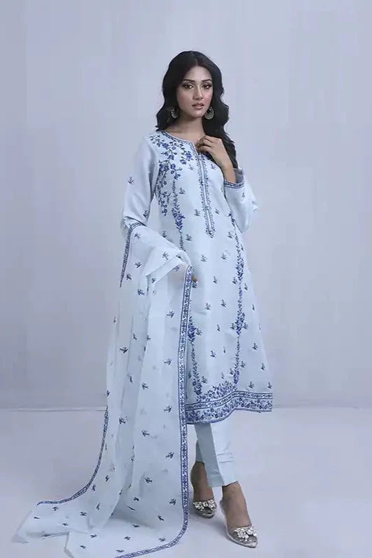 Iceberg Grey Raw Silk Embroidered Suit - 3PC