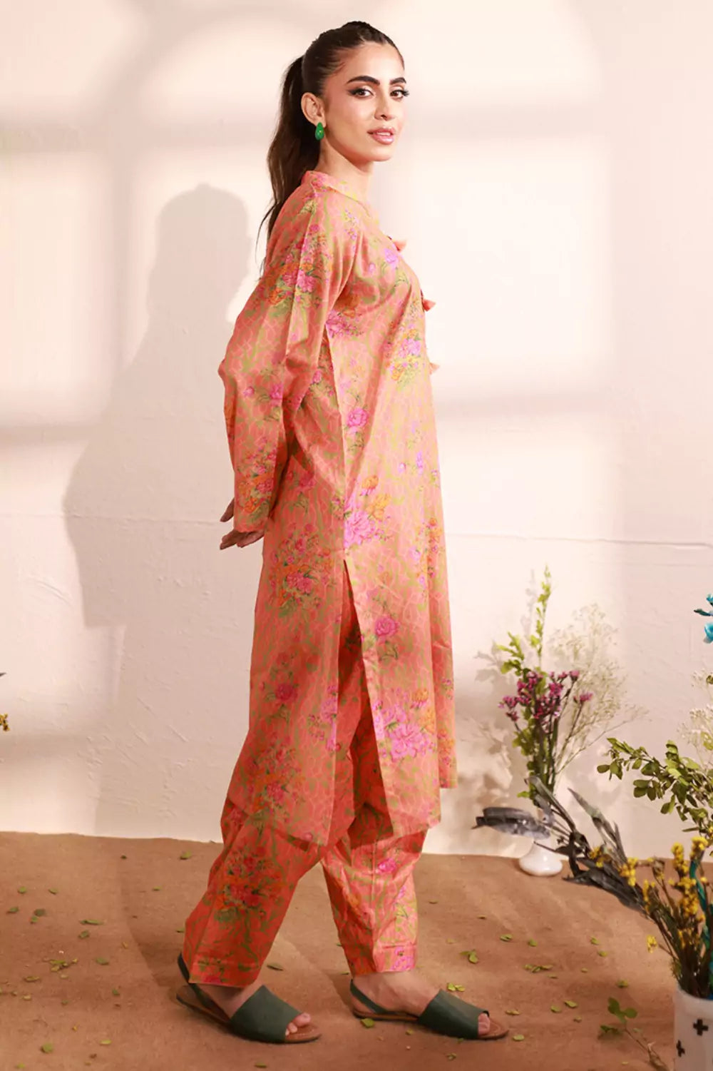 Candlelight Peach Lawn Printed Suit - 2PC