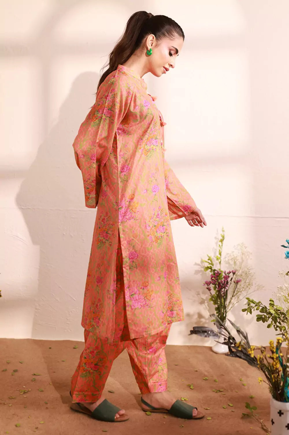 Candlelight Peach Lawn Printed Suit - 2PC