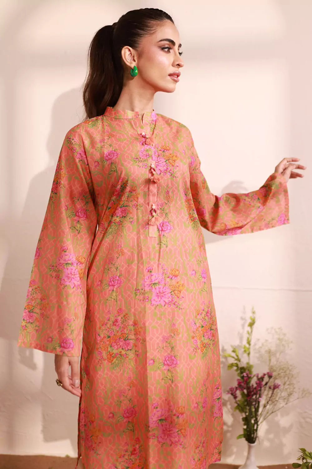 Candlelight Peach Lawn Printed Suit - 2PC