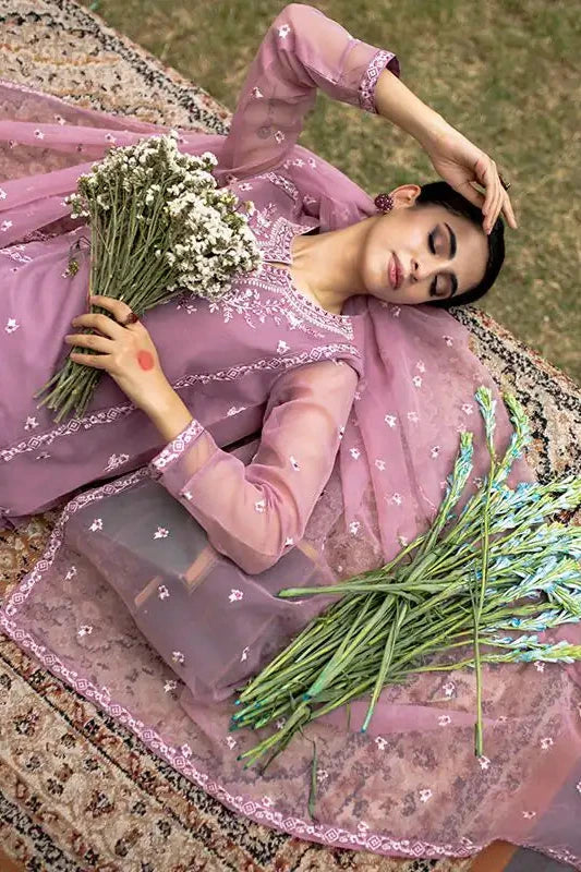 Heather Organza Embroidered Suit - 3PC