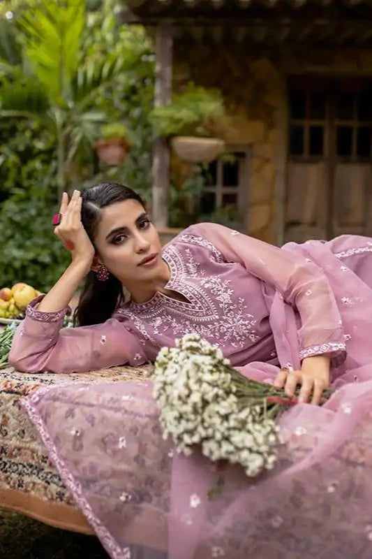 Heather Organza Embroidered Suit - 3PC