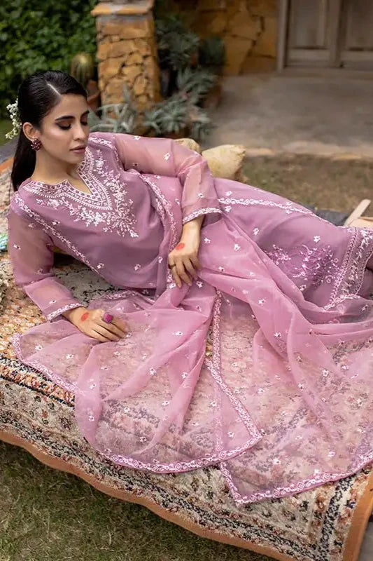 Heather Organza Embroidered Suit - 3PC