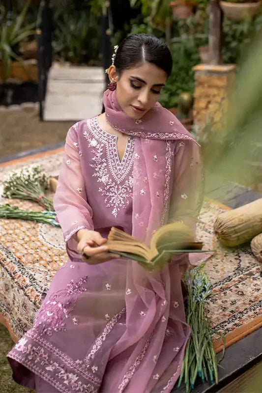 Heather Organza Embroidered Suit - 3PC