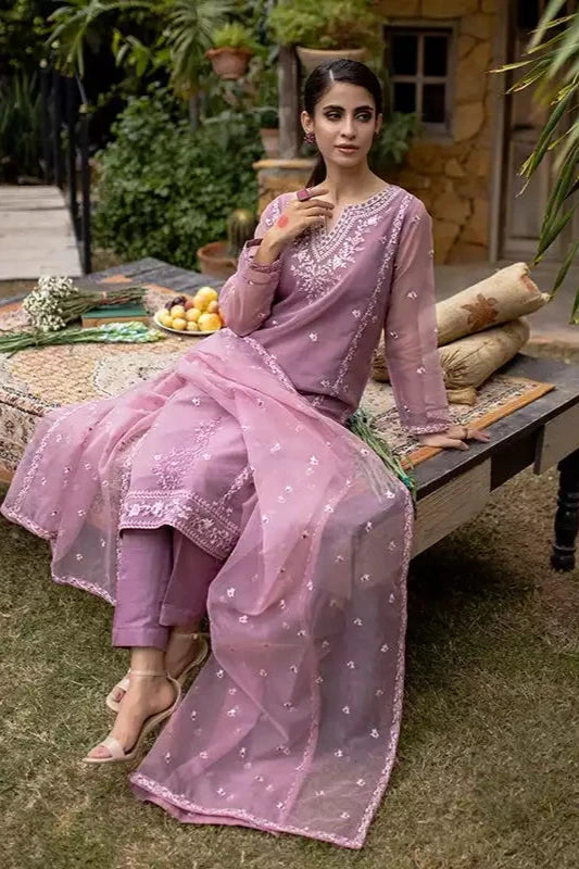 Heather Organza Embroidered Suit - 3PC